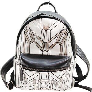 (L4) Authentic MCM Backpack Bag Silver PVC Luxury Vintage Designer Handbag